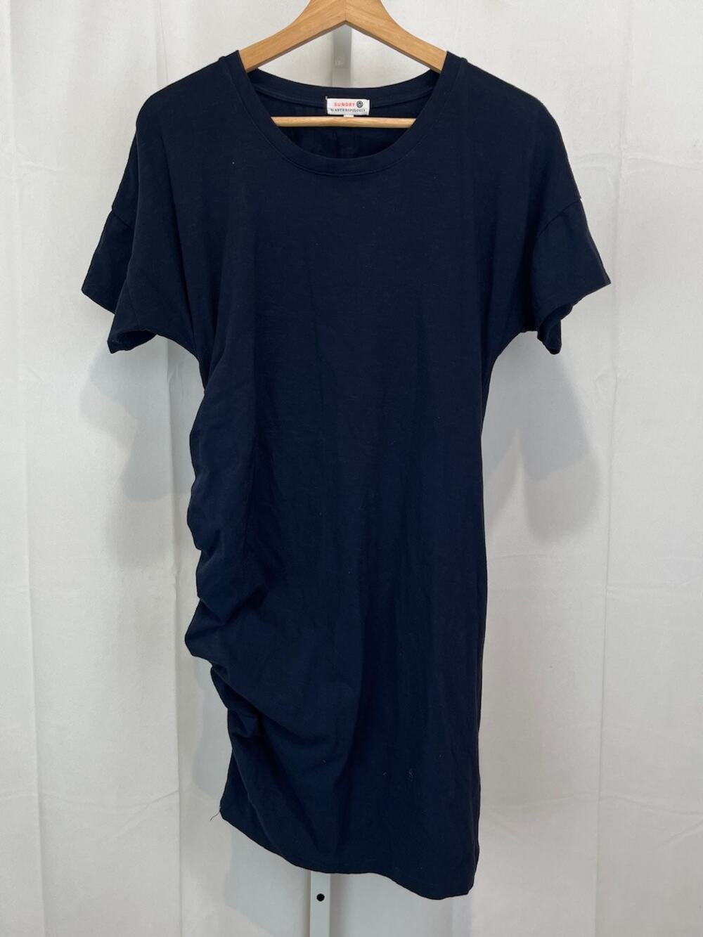 SUNDRY Anthropologie Side Shirred T-Shirt Dress Short Sleeve Cotton Blue 1 S